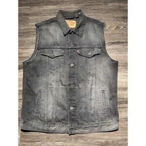 Levis Denim Jean Jacket Vest Men 2XL Black Gray Trucker Sleeveless 80s